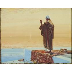 Dudley Hardy (1865-1922), British, ARAB STANDING ON A PRAYER MAT, Watercolour; signed lower rig...