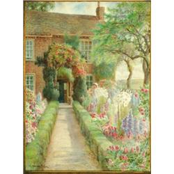 Harrison Miller (fl.1889-1933), British, WOMAN IN A COUNTRY GARDEN, Watercolour; signed lower l...