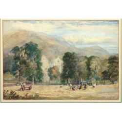 Attributed to David Cox Jr. (1809-1885), British, PEASANTS HARVESTING, Watercolour; signed and...