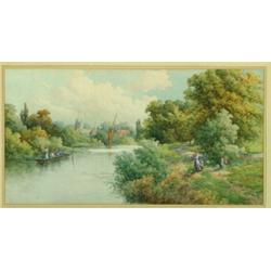 Stephen J** Bowers (fl.1874-1891), British, RIVER SCENE WITH PUNTERS, Watercolour; signed lower...