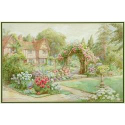 Maud Hollyer (fl.1900-1910), British, TUDOR COTTAGE AND COUNTRY GARDEN, Watercolour; signed low...