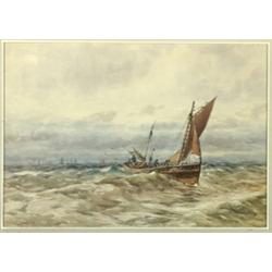 John Chalmers (19th/20th Century), British, FISHING BOATS WITH DISTANT FLEET, Watercolour; sign...