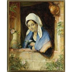 John Frederick Lewis (1805-1876), British, A SPANISH GIRL AT A WINDOW, Watercolour; signed and...