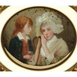 18th Century British School, PORTRAIT OF A WOMAN AND A YOUNG MAN, Oil on copper, sculpted in th...