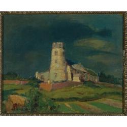 Arthur E. Davies (1893-1965), British, HADISCOE CHURCH, Oil on panel; signed lower left, titled...