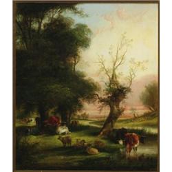 Attributed to William Shayer Sr. (1788-1879), CATTLE BY A STREAM, Oil on canvas; bears signatur...