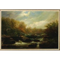 George Henry Jenkins (1843-1914), British, FISHERMAN AT A RAPIDS, Oil on canvas; signed lower l...