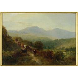 George Shalders (1826-1873), British, RETURNING FROM THE HILLS, Oil on canvas; signed lower rig...