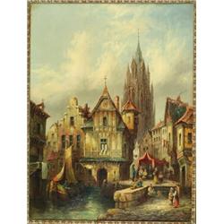 Henry SchSfer (19th Century) , British/French, CONTINENTAL TOWN SCENES, Pair of oils on canvas;...