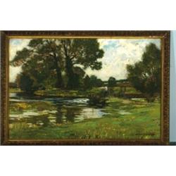 Bertram Priestman (1868-1951), British, THE SLUICE, Oil on canvas; signed lower right, signed a...