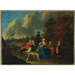 Attributed to Peter Tillemans (1684-1734), British, THE MAYPOLE; THE PICNIC, Pair of oils on ca...