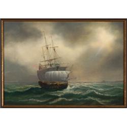 Tim Thompson (20th Century), British, EAST INDIAMAN OFF NORTH FORELAND, Oil on panel; signed lo...