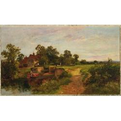 Walter Wallor Caffyn (1845-1898), British, EVENING, OLD LOCKS ON THE CANAL, WOKING, Oil on canv...