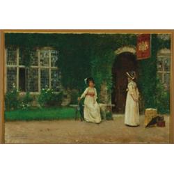 Frank Russell Green (1856-1940), British, WAITING FOR THE COACH AT YE KINGS ARMS INN, Oil on ca...