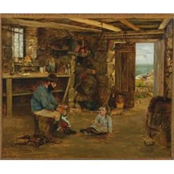 John A. Lomax (1857-1923), British, REPAIRING THE DOLL, Oil on canvas; signed and dated 1880 lo...