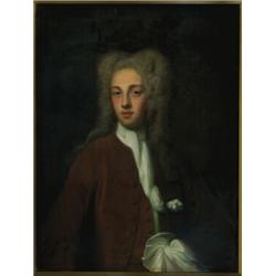 17th/18th Century British, PORTRAIT OF A GENTLEMAN IN BROWN WAISTCOAT, Oil on canvas, 35.5" x...