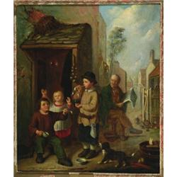 William Bromley (fl.1835 -1888), British, BLOWING BUBBLES, Oil on board; signed with initials l...