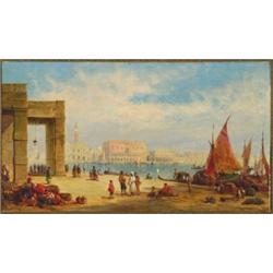 J** Vivian (19th Century), British, THE DOGES PALACE FROM THE DOGANA, Oil on canvas, laid down...