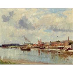 Edward Seago (1910-1974), British, THE RIVERSIDE, KINGS LYNN, Oil on canvas; signed lower left,...