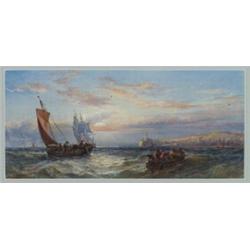 Edwin Hayes (1820-1904), Irish, FISHING BOATS OFF THE COAST, Watercolour; signed and dated /86...