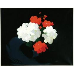 James Stuart Park (1862-1933), Scottish, RED AND WHITE GERANIUMS, Oil on canvas; signed twice l...
