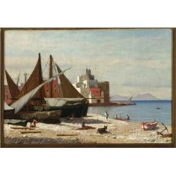 Michael Haubtmann (1843-1921), Czechoslovakian, PORT DEL GRECO, Oil on canvas; signed and dated...
