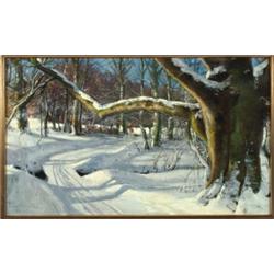 Hans Agersnap (1859-1925), Danish, WINTER WOODLAND SCENE WITH CHILDREN, Oil on canvas; signed a...