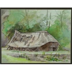 Thijs Mauve (1915-c. 1996), Dutch, OLD SHEEP BARN, Watercolour; signed lower right, 14  x 17....