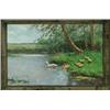 Image 1 : Constant David Ludovic Artz (1870-1951), Dutch, MOTHER DUCK AND HER YOUNG ON A RIVER BANK, Wate...