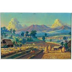 Leonardus Joseph Eland (1884-1954), Dutch, INDONESIAN RICE HARVESTORS, OIl on canvas; signed lo...