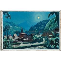 Leonardus Joseph Eland (1884-1954), Dutch, MOONLIT INDONESIAN VILLAGE, Oil on canvas; signed lo...