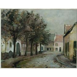 Jan Jurrien Moolhuzien (1900-), Dutch, VILLAGE STREET, Oil on canvas; signed lower left, titled...