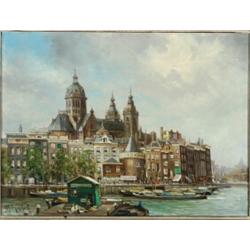 C**A** Steefkerk (1884-1968), Dutch, AMSTERDAM HARBOUR, Oil on canvas; signed lower left, 12"...