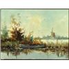 Image 1 : **De Groot (20th Century), Dutch, CANAL SCENE WITH FIGURE BY A PUNT, Oil on canvas; signed lowe...