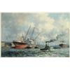 Image 1 : Marinus Johannes de Jongere (1912-1978), Dutch, SHIPPING IN A DUTCH HARBOUR, Oil on canvas; sig...