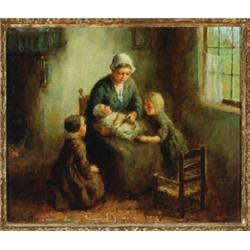 Cornelis Bouter (1888-1966), Dutch, FEEDING TIME, Oil on canvas; signed lower left, 10.5" x 1...