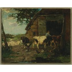 Johan Scherrewitz (1868-1951), Dutch, TO THE STABLE, Oil on panel; signed lower left, titled to...