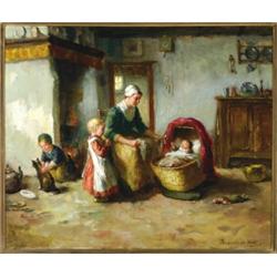 Bernard de Hoog (1867-1943), Dutch, THE HAPPY FAMILY, Oil on canvas; signed lower right, titled...