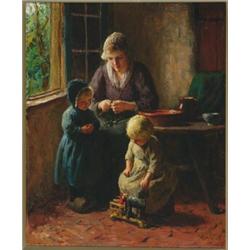 Bernard Pothast (1882-1966), Dutch, THE NEW TOY, Oil on canvas; signed lower right, titled to g...