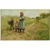 Image 1 : Johannes Zoetelief Tromp (1872-1947), Dutch, CHILDREN CARRYING A LAMB ON A COUNTRY LANE , Oil o...