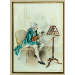 Bernard Louis Borione (1865- ), French, THE MANDOLIN PLAYER, Watercolour; signed lower right...