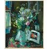 Image 1 : Francois Gall (1912-1987), French, STILL LIFE - VASE OF FLOWERS, BOOK AND BOTTLE ON TABLETOP, O...