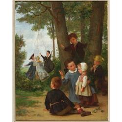 ThTophile Emmanuel Duverger (1821-1886), French, THE PUPPET SHOW, Oil on panel; signed lower le...