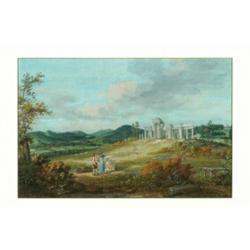 18th Century German, DIE RUINE EIN GALITZINBERG, Gouache and pastel; titled and dated 1786 vers...