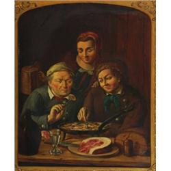 19th Century German, THE HEARTY MEAL, Oil on canvas, 36  x 21.5  - 91.4 x 54.6 cm., See ill...