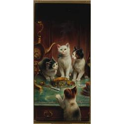 Johann Hartung (19th Century), German, MISCHIEVOUS KITTENS IN THE KITCHEN; KITTENS AT TEA TIME,...