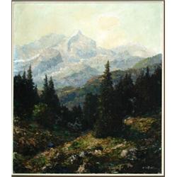 Otto Pippel (1878-1960), German, BLICK VON ECKBAUER AUF DIE ALPSPITZE, Oil on canvas; signed lo...