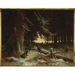 19th Century German School, DEER IN A FOREST, Oil on canvas; indistinctly signed and dated '71...