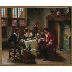 Albert Friedrich Schr÷der (1854-1939), German, A JOVIAL ROUND OF MEN IN A TAVERN, Oil on panel;...