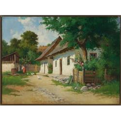 Gyula Zorkoczy (1873-1932), Hungarian, TENDING THE GEESE , Oil on canvas; signed lower right...